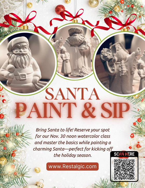 Santa Watercolor Paint & Sip — November 30th at 12PM (All-Inclusive, 12 Seats Only) Restalgic Atelier